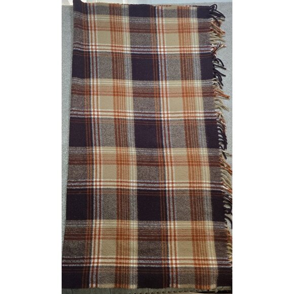 Plaid Wool Throw Blanket - Brown and Tan - Picture 5 of 8